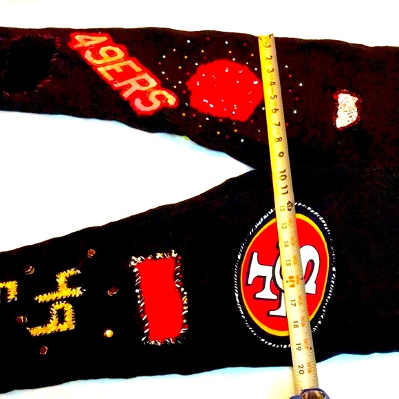 Women’s UPCYCLED HAND CRAFTED 49ers Themed Black Jeans TAHARI Sz 14P - Picture 11 of 15
